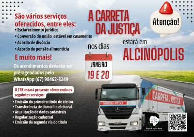 Imagem da notícia Prefeitura de Alcinópolis informa: Carreta da Justiça chega à cidade nos dias 19 e 20 de janeiro